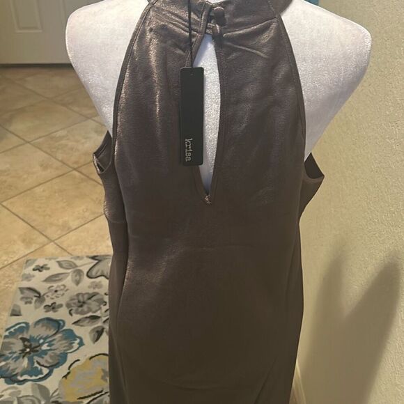 Krisa Size M Halter Maxi Dress Dark Taupe Metallic Eveningwear 100% Viscose New - Picture 5 of 12
